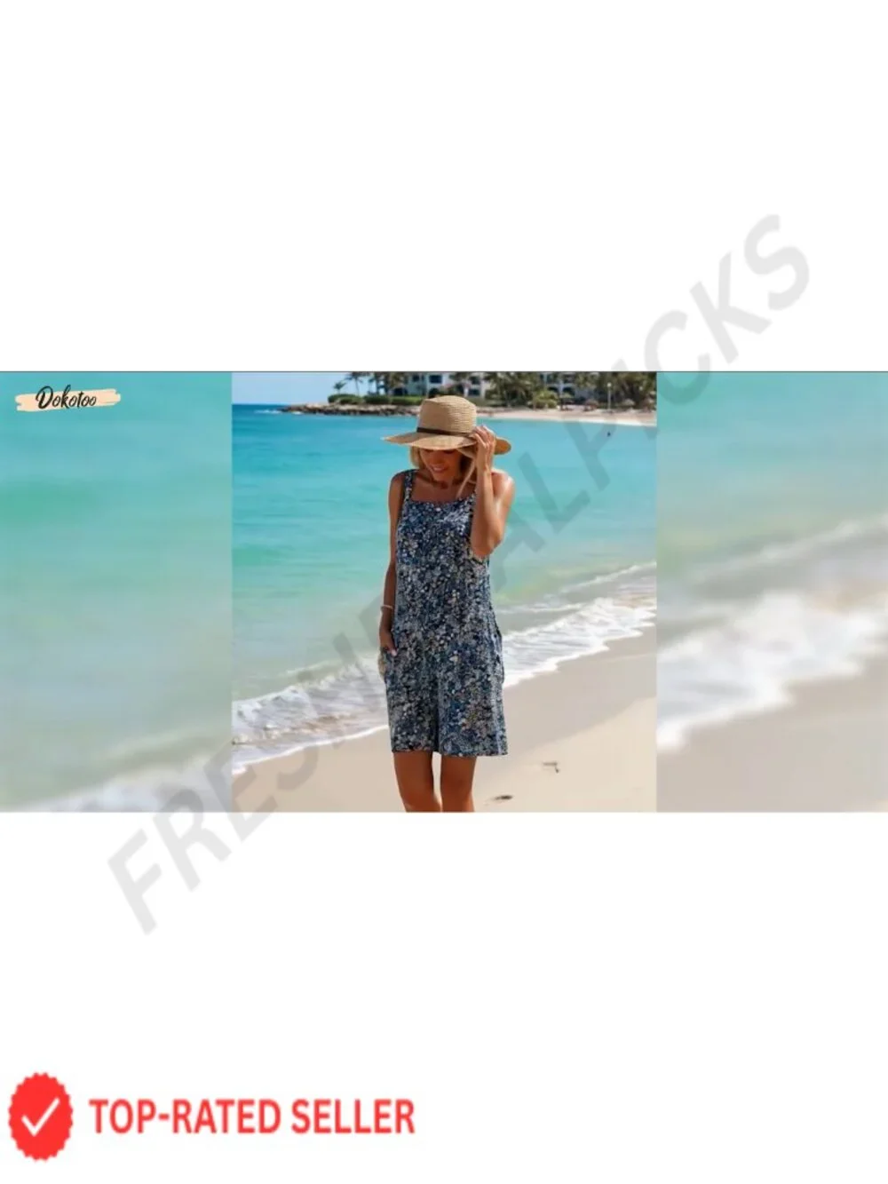 Sleeveless Floral Print Wide Leg Short Romper Jumpsuit with Pockets Casual